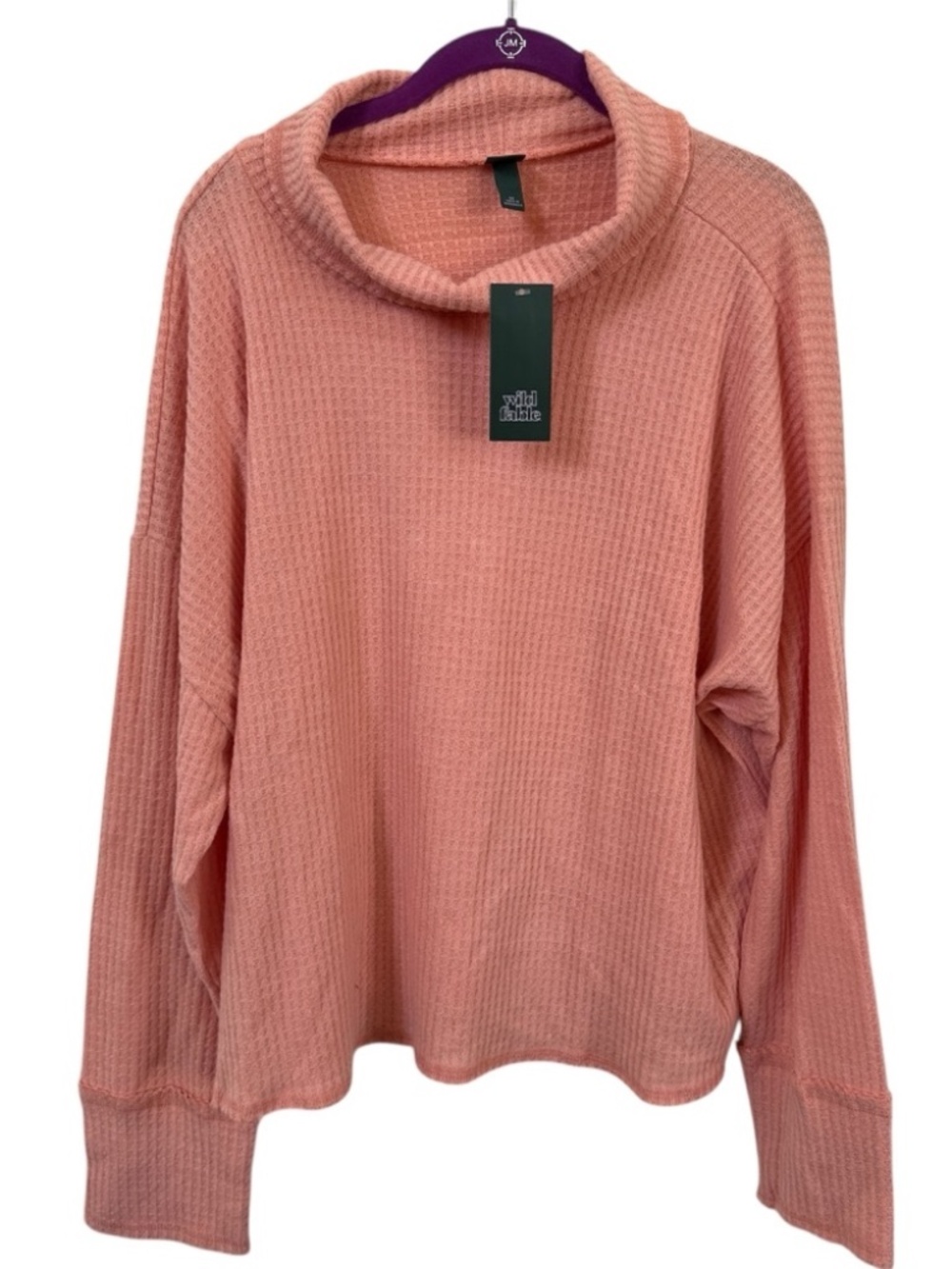 Wild Fable Peach Waffle Knit Cowl Neck Thermal‎ Top 2X NWT Oversized Cozy Basic